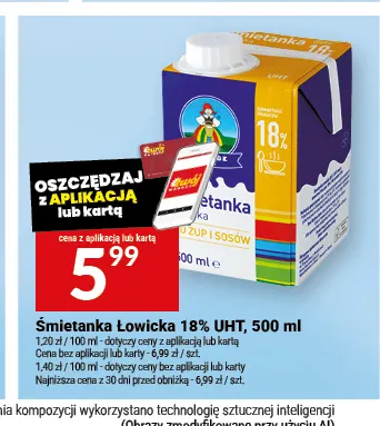 Śmietanka Łowicka UHT 18% promocja w Twój Market