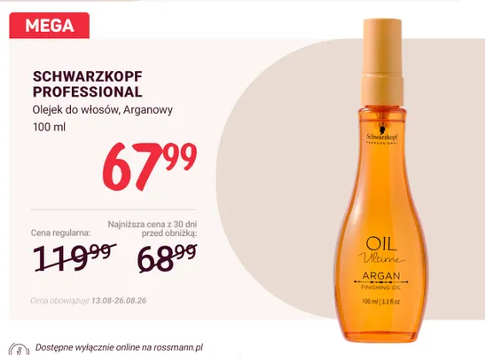 Olejek do włosów Arganowy Schwarzkopf Professional Oil Ultime promocja w Rossmann