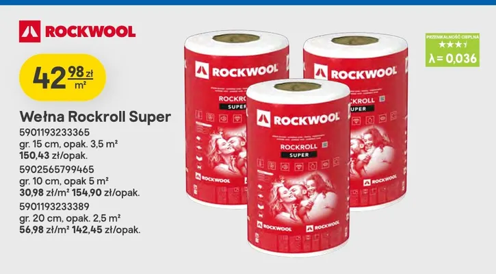 Wełna Rockroll Super gr. 20 cm Rockwool promocja w Castorama
