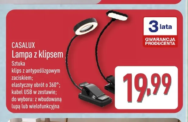 Lampa z klipsem z wbudowaną lupą Casalux promocja w Aldi