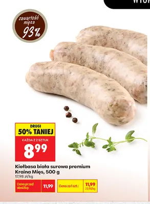 Kiełbasa biała surowa premium Kraina Mięs promocja w Biedronka