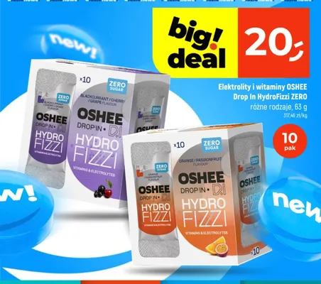 Elektrolity i witaminy OSHEE Drop In HydroFizzi ZERO pomarańcza marakuja 10-pak promocja w Dealz