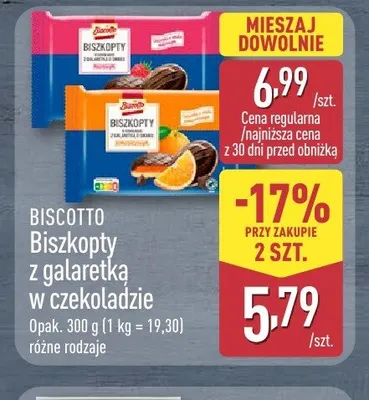 Biszkopty z galaretką wiśniową w czekoladzie Biscotto promocja w Aldi