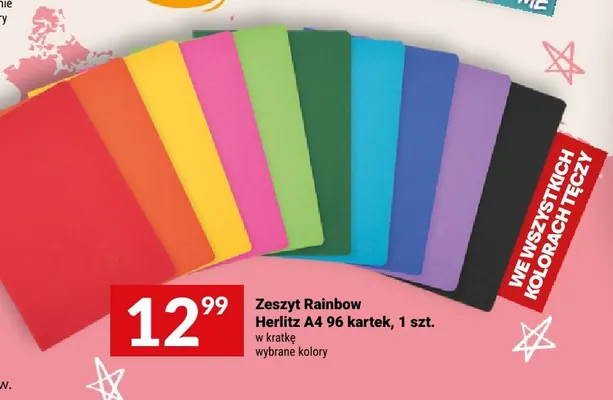 Zeszyt Rainbow Herlitz A4 96 kartek w kratkę promocja w Twój Market