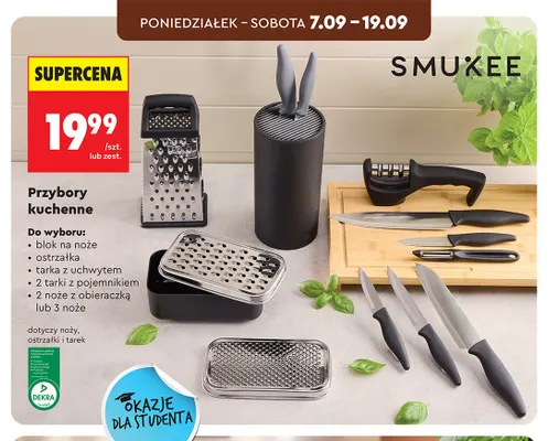 Przybory kuchenne 3 noże Smukee promocja w Biedronka