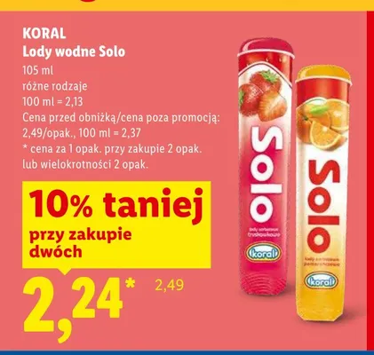 Lody wodne sorbetowe pomarańczowe Koral Solo promocja w Lidl