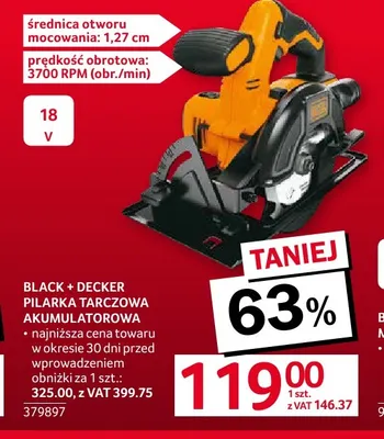 Pilarka tarczowa akumulatorowa Black + Decker promocja w Selgros