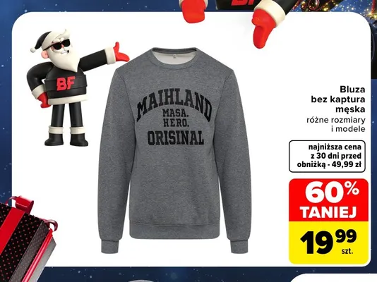 Bluza bez kaptura męska promocja w Carrefour