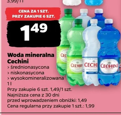 Woda mineralna Cechini średnionasycona promocja w Netto