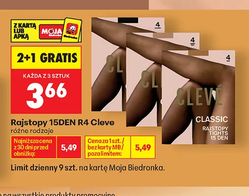 Rajstopy 15DEN R4 Cleve promocja w Biedronka