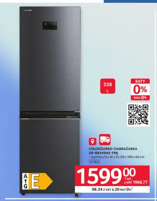 Chłodziarko-zamrażarka GR-RB449WE-PMJ Toshiba promocja w Selgros