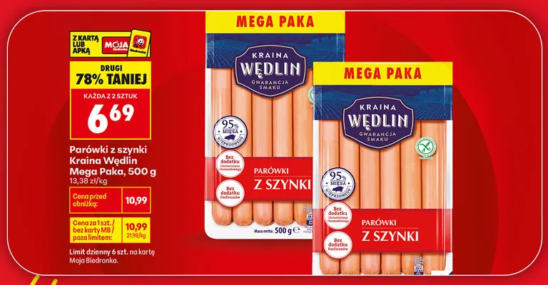 Parówki z szynki Kraina Wędlin Mega Paka promocja w Biedronka