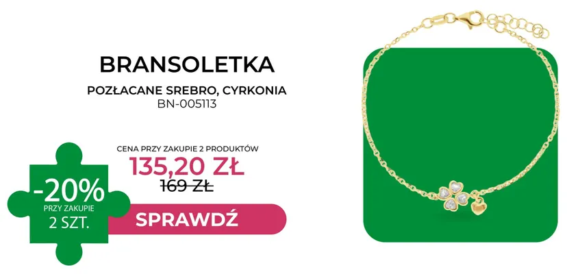 Bransoletka pozłacane srebro cyrkonia Briju BN-005113 promocja w Briju