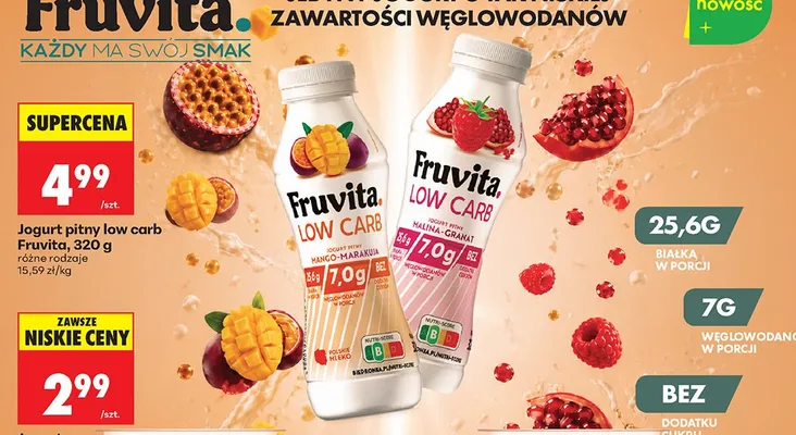 Jogurt pitny Fruvita Low Carb malina-granat promocja w Biedronka