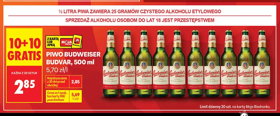 Piwo Budweiser Budvar Original Czech Lager promocja w Biedronka