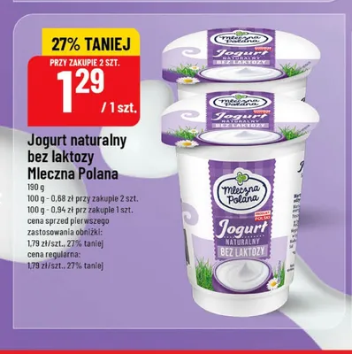 Jogurt naturalny bez laktozy Mleczna Polana promocja w POLOmarket