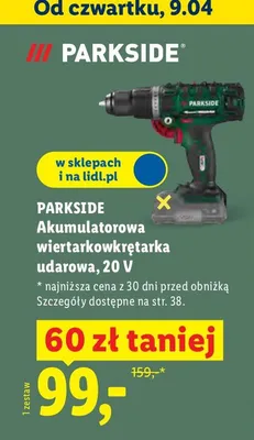 Akumulatorowa wiertarko-wkrętarka udarowa, 20V promocja w Lidl