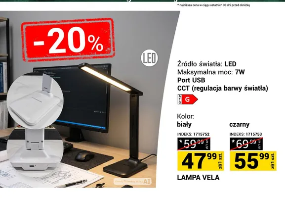 Lampa biurkowa LED Vela czarna promocja w Merkury Market