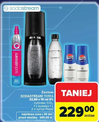Zestaw SodaStream Terra cylinder CO2 butelka 1l syrop Pepsi promocja w Carrefour