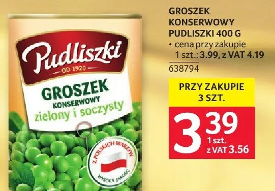 Groszek konserwowy Pudliszki promocja w Selgros