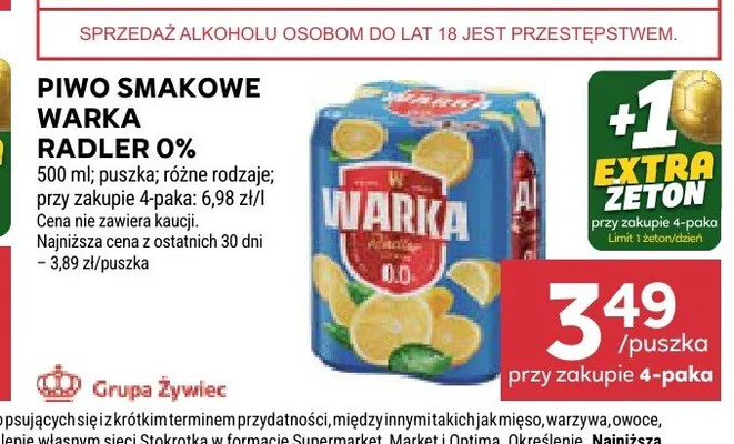 Piwo smakowe Warka Radler promocja w Stokrotka
