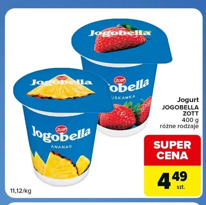 Jogurt Jogobella Zott truskawka promocja w Carrefour Market