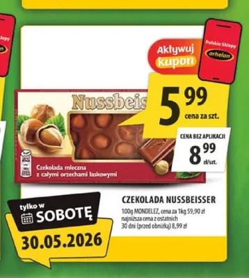 Czekolada mleczna z całymi orzechami laskowymi Nussbeisser Mondelez promocja w Arhelan