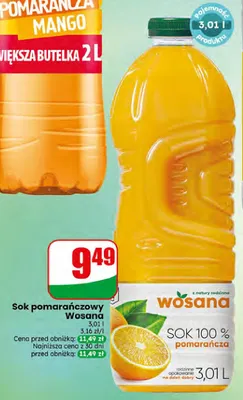 Sok 100% pomarańczowy Wosana promocja w Dino