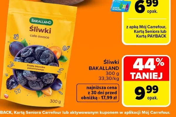Śliwki Bakalland całe owoce promocja w Carrefour Market