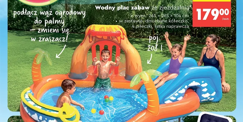 Wodny plac zabaw ze zjeżdżalnią 265x265x104cm promocja w Biedronka