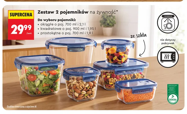 Zestaw 2 pojemników na żywność prostokątne o poj. 700 ml i 1,9 l 2-pak promocja w Biedronka