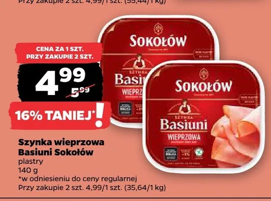 Szynka wieprzowa Basiuni Sokołów plastry promocja w Netto