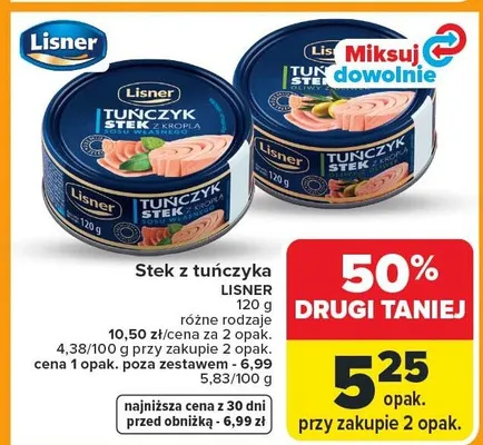 Stek z tuńczyka różne rodzaje Lisner promocja w Carrefour Market