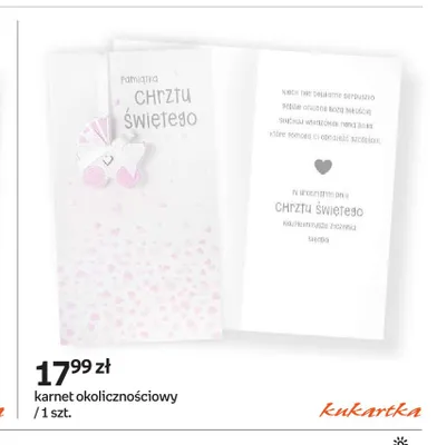 Karnet okolicznościowy Kukartka Pamiątka Chrztu Świętego różowy promocja w Empik