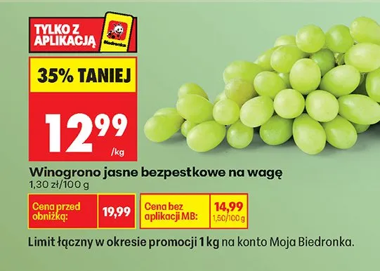 Winogrona jasne bezpestkowe na wagę promocja w Biedronka