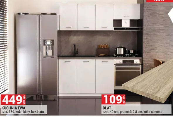 Kuchnia Ewa szer. 180, kolor biały, bez blatu promocja w Merkury Market