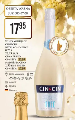 Wino musujące bezalkoholowe Cin&Cin Free promocja w Dino