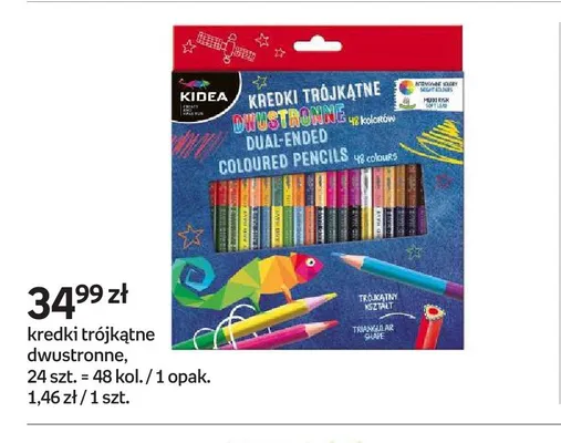 Kredki trójkątne dwustronne Kidea 24 sztuki = 48 kolorów promocja w Empik