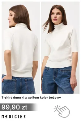 T-shirt damski z golfem kolor beżowy Medicine promocja w Medicine