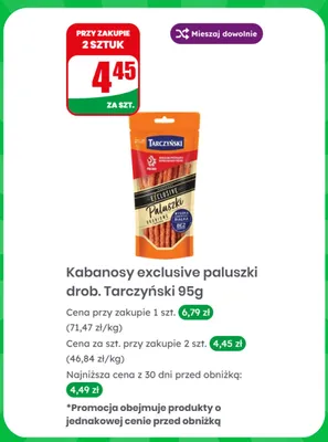 Kabanosy exclusive paluszki drobiowe Tarczyński promocja w Dino