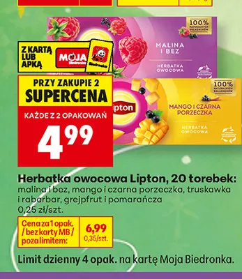 Herbatka owocowa Lipton truskawka i rabarbar promocja w Biedronka