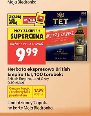 Herbata ekspresowa TET British Empire promocja w Biedronka