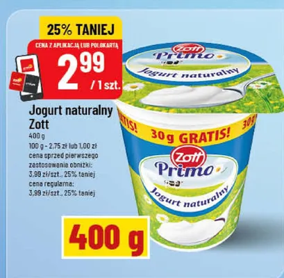 Jogurt naturalny Zott Primo promocja w POLOmarket