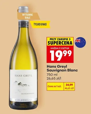 Wino Hans Greyl Sauvignon Blanc wytrawne białe promocja w Biedronka