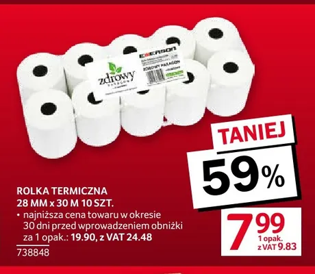 Rolka termiczna 28mmx30 m 10-pak Emerson promocja w Selgros