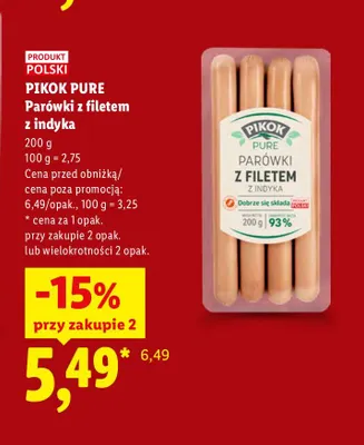 Parówki z filetem z indyka Pikok Pure promocja w Lidl