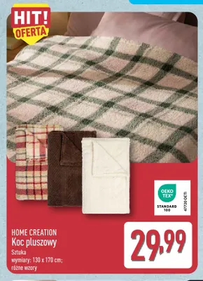 Koc pluszowy Home Creation 130x170 cm promocja w Aldi
