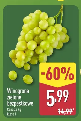 Winogrona zielone bezpestkowe promocja w Aldi