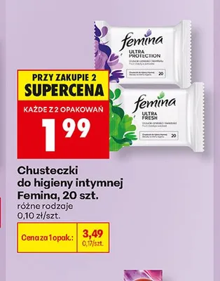 Chusteczki do higieny intymnej Femina Ultra Fresh promocja w Biedronka