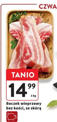 Boczek wieprzowy bez kości ze skórą promocja w Intermarche